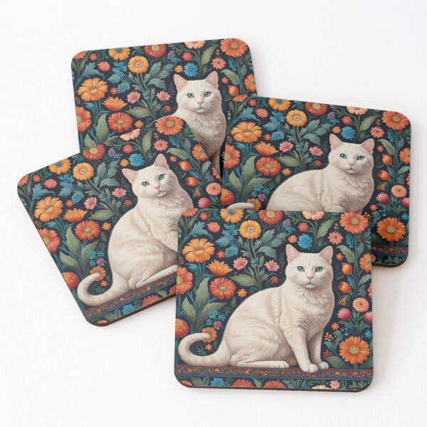 Item preview, Flower pattern with white cat 2 designed and sold by Moreas.