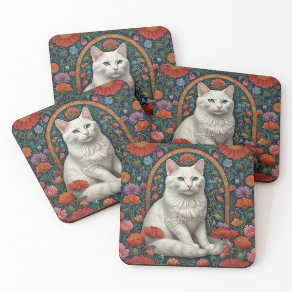 Item preview, Flower pattern with white cat 3 designed and sold by Moreas.