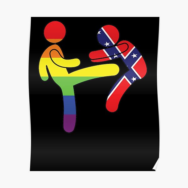 Lesbian flag kicking gay flag meme
