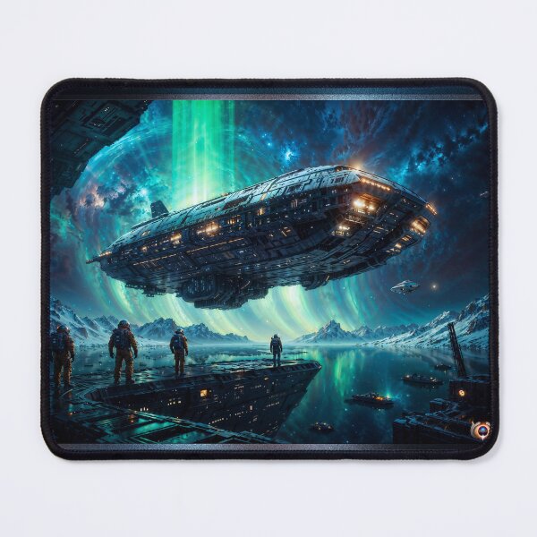 Item preview, Futuristic Spacecraft Docking Amidst Auroras On An Icy Alien World Amazing AI Concept Art by Xzendor7 designed and sold by Xzendor7 Digital Art Creations.