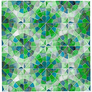 Artwork thumbnail, Islamic geometry green and blue tones by GinColorist