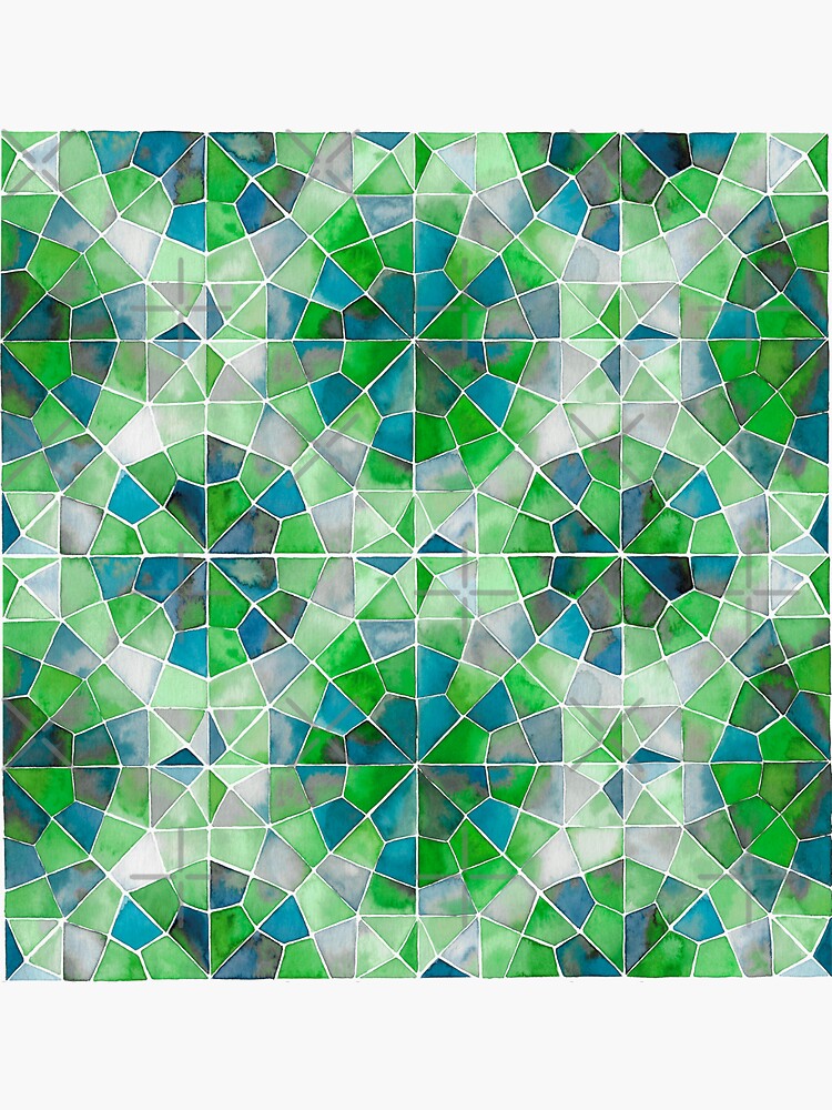 Thumbnail 3 of 3, Sticker, Islamic geometry green and blue tones designed and sold by GinColorist.