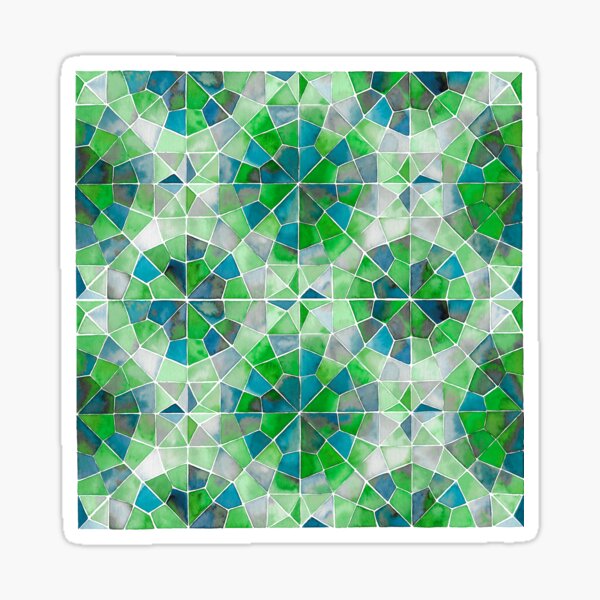 Item preview, Islamic geometry green and blue tones designed and sold by GinColorist.