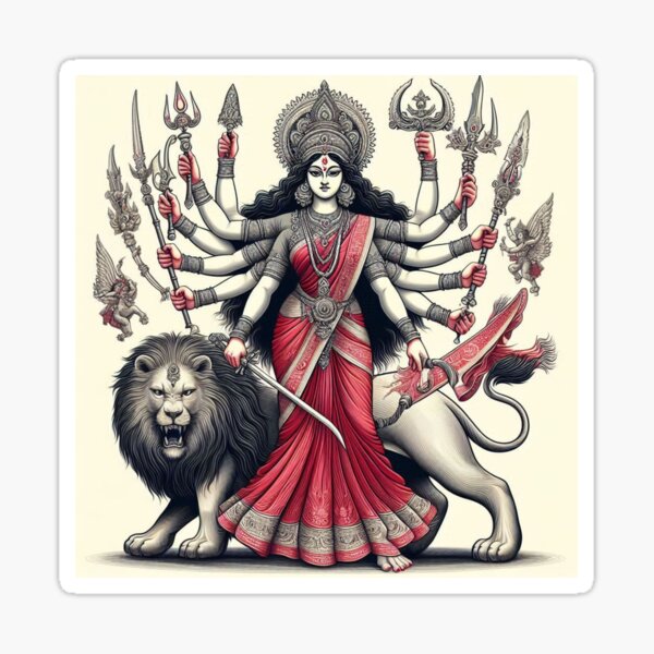 Item preview, Goddess Durga with Lion - Navratri Celebration designed and sold by ROCKSTARARUN.