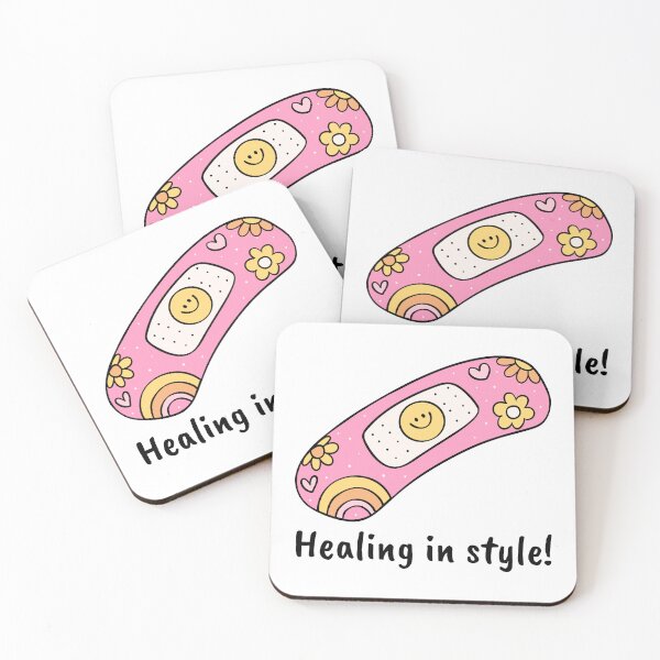Item preview, Retro band-aid with flowers, hearts, a happy face and the phrase: Healing with Style designed and sold by mysummerland.