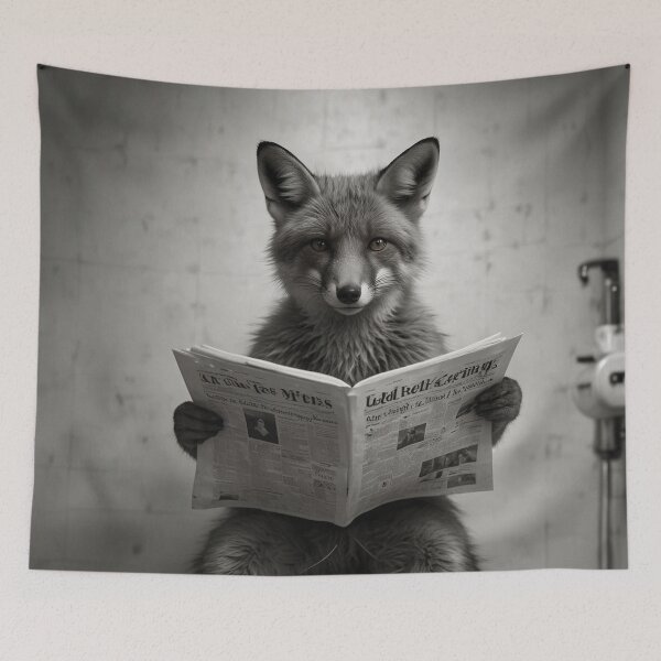 Item preview, Funny Fox Reading Newspaper Bathroom Art designed and sold by vk09.