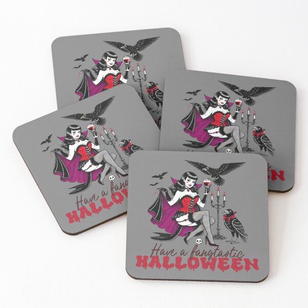 Item preview, Have a Fangtastic Halloween Vintage Pin Up designed and sold by HematiteDesign.