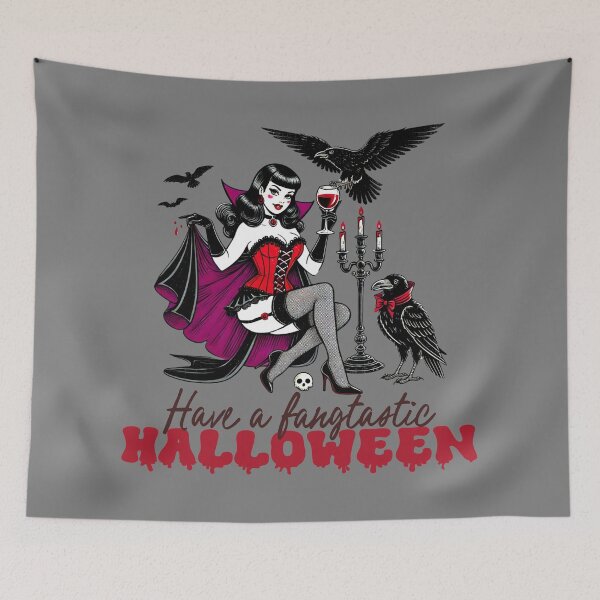 Item preview, Have a Fangtastic Halloween Vintage Pin Up designed and sold by HematiteDesign.