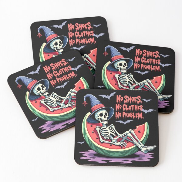 Item preview, No Shoes No Clothes No Problem Relaxing Skeleton Halloween designed and sold by Quirky Shirts.