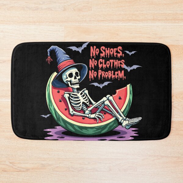 Item preview, No Shoes No Clothes No Problem Relaxing Skeleton Halloween designed and sold by Quirky Shirts.