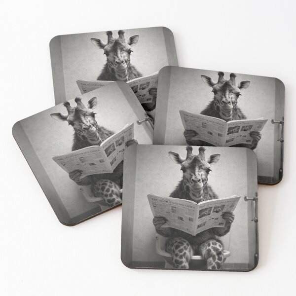 Item preview, Giraffe on Toilet Reading Newspaper – Funny Bathroom Art designed and sold by vk09.