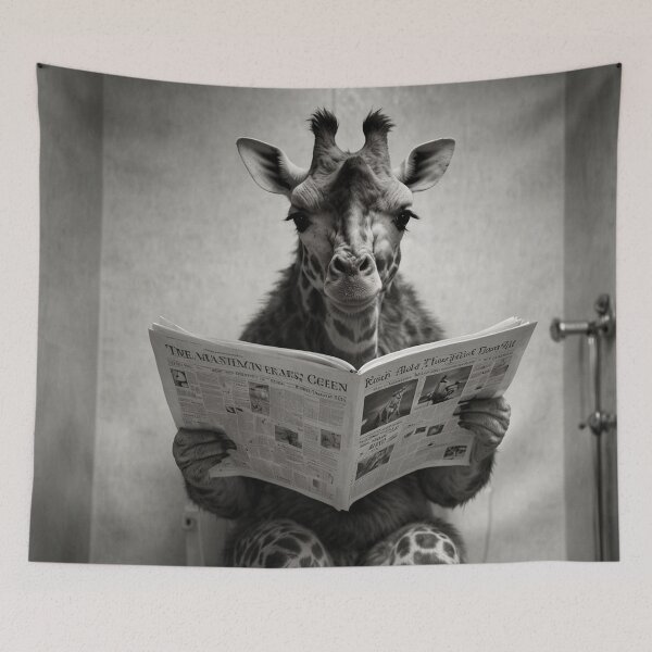 Item preview, Giraffe on Toilet Reading Newspaper – Funny Bathroom Art designed and sold by vk09.