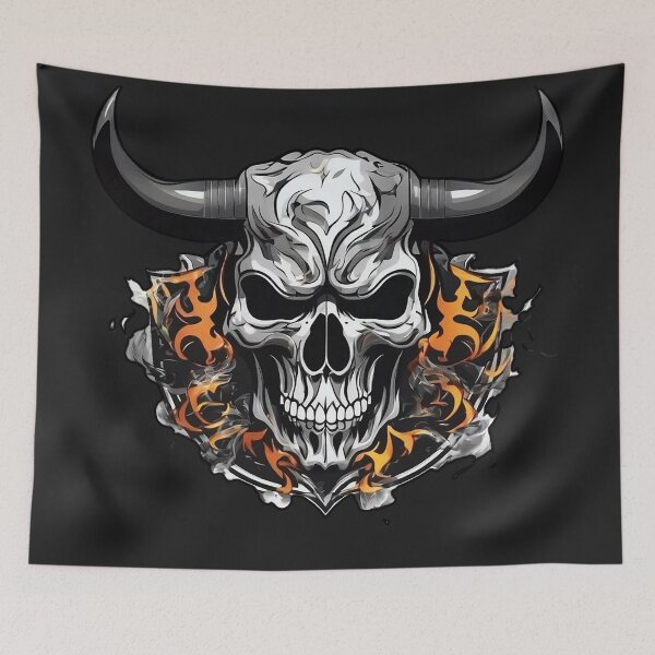 Item preview, "Flaming Bull Skull – Gothic Fire and Smoke Art Design" designed and sold by MetalKrane.