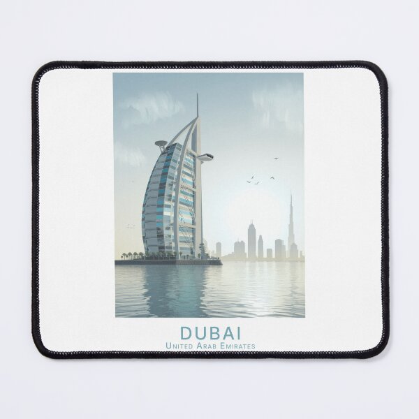 Item preview, Vintage Retro Dubai Travel Poster – Minimalist Skyline and Burj Al Arab in Morning Light designed and sold by pod24.