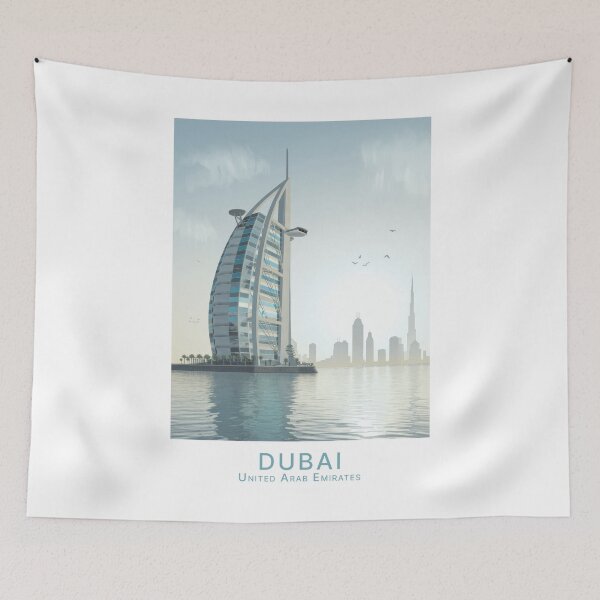 Item preview, Vintage Retro Dubai Travel Poster – Minimalist Skyline and Burj Al Arab in Morning Light designed and sold by pod24.