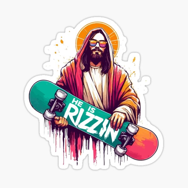 Item preview, He Is Rizzin Jesus Christ Skateboarder designed and sold by TomFrontierArt.
