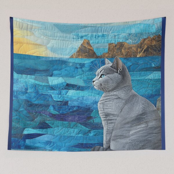 Item preview, Gray British Shorthair at the Ocean designed and sold by WitsandWonders.