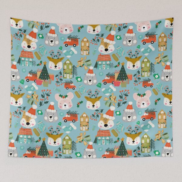 Item preview, Woodland Cute Christmas Festive Furry Friends Light Blue designed and sold by susycosta.
