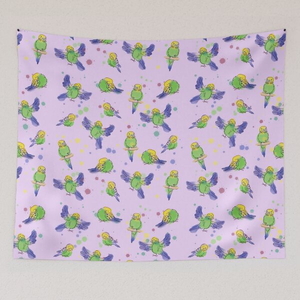 Item preview, Green budgies pattern (pink) designed and sold by PicajoArt.