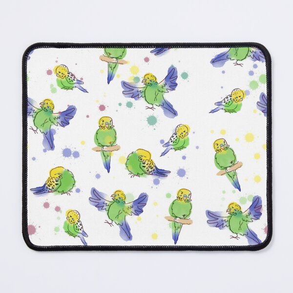 Item preview, Green budgies pattern (white) designed and sold by PicajoArt.