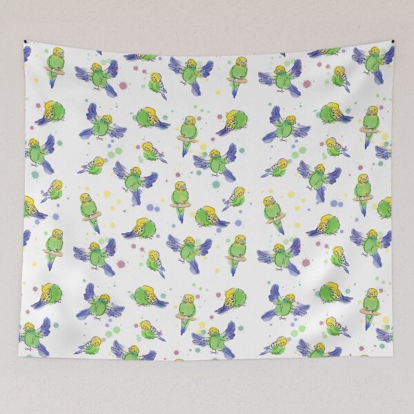 Item preview, Green budgies pattern (white) designed and sold by PicajoArt.