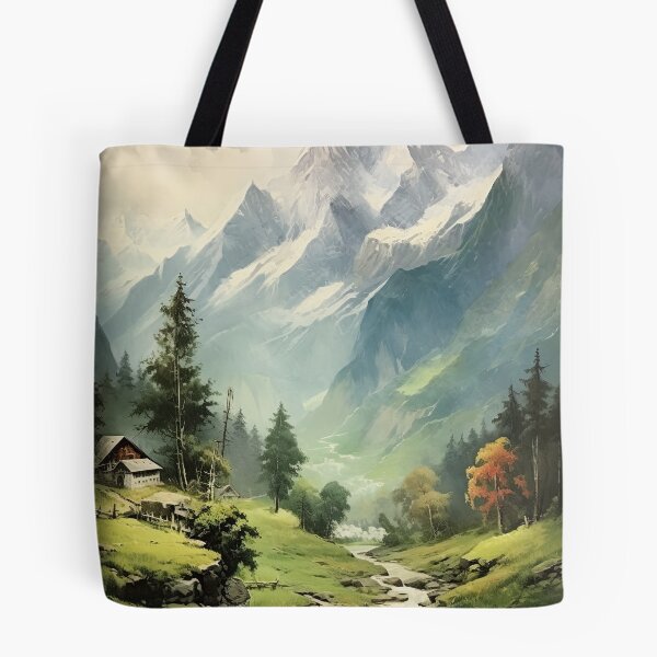 Item preview, Swiss Alps: Tranquil Valley Stream and Majestic Peaks - Vintage Style Travel Art designed and sold by paediilart.