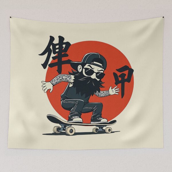 Item preview, Bearded Skater with Japanese Sun | Cool Street Art designed and sold by IAPICTURE.