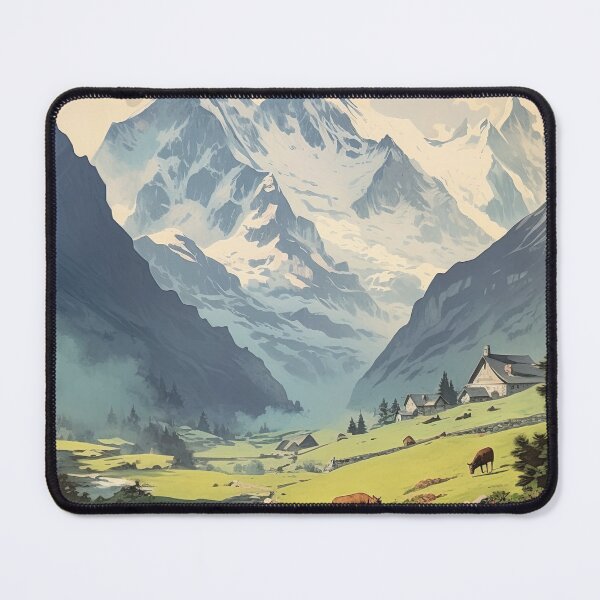 Item preview, Swiss Alps: Pastoral Beauty and Majestic Peaks - Vintage Style Travel Art designed and sold by paediilart.