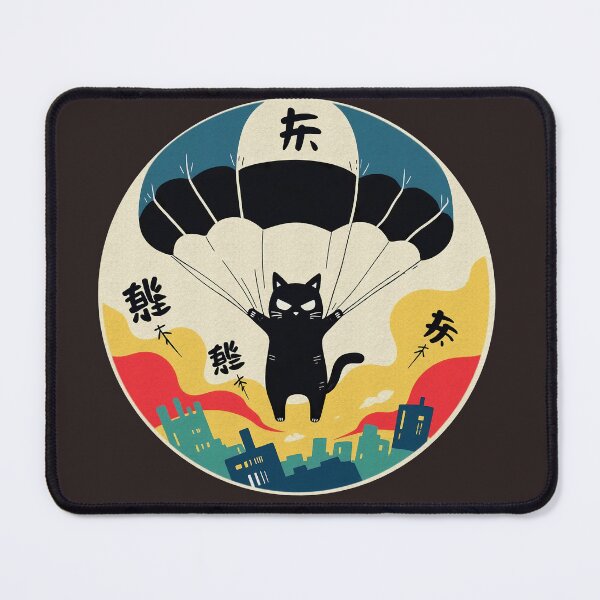Item preview, Parachuting Ninja Cat Over City | Retro Japanese Art designed and sold by GALUMARKET.