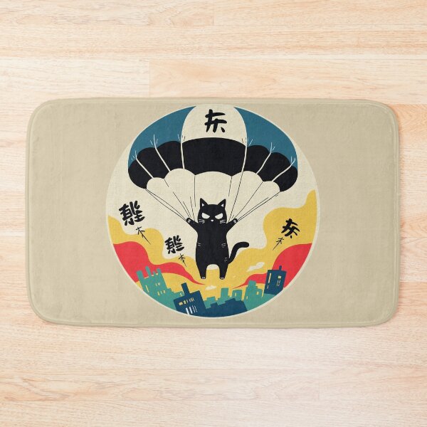 Item preview, Parachuting Ninja Cat Over City | Retro Japanese Art designed and sold by GALUMARKET.