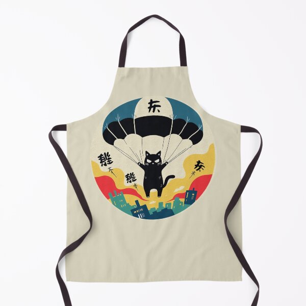 Item preview, Parachuting Ninja Cat Over City | Retro Japanese Art designed and sold by GALUMARKET.