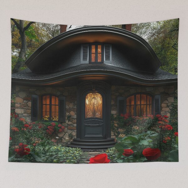 Item preview, Whimsical Cottage with Glowing Windows and a Rose Garden designed and sold by regalaibylondon.