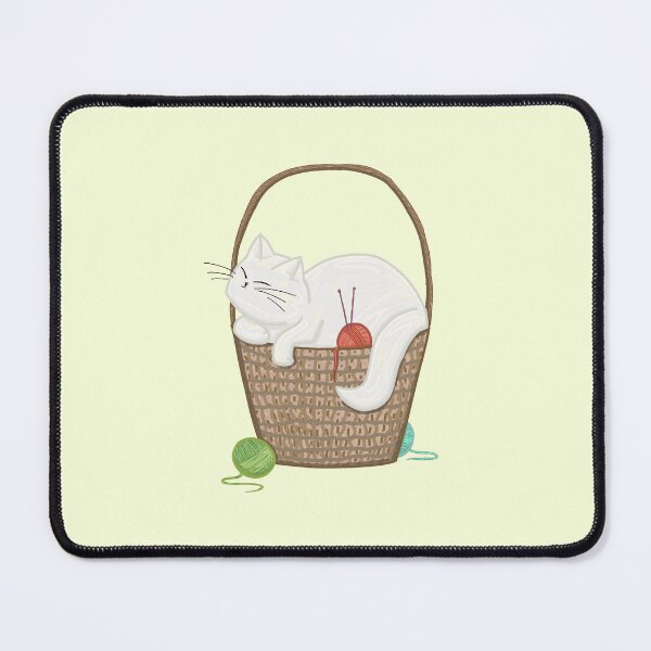 Item preview, Fluffy White Cat with Yarn Basket designed and sold by KitKattyDesigns.