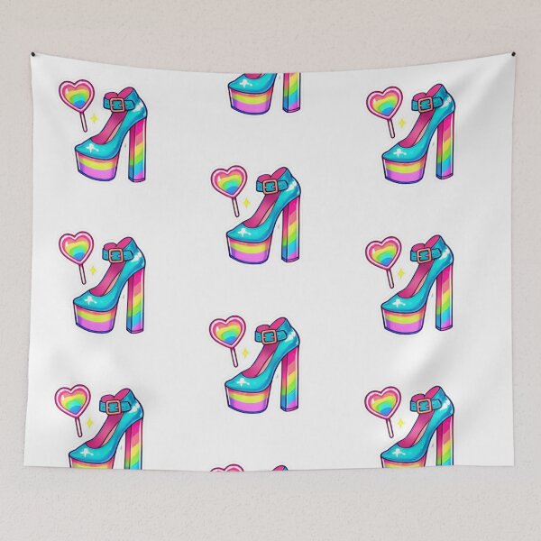 Item preview, CUTE GIRLYPOP STICKER RAINBOW PLATFORM PUMPS HIGH HEEL designed and sold by Arts4U.
