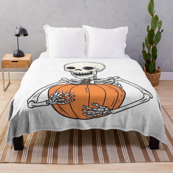 Item preview, Skeleton Hugging Halloween Pumpkin Illustration designed and sold by CharmingQuill.