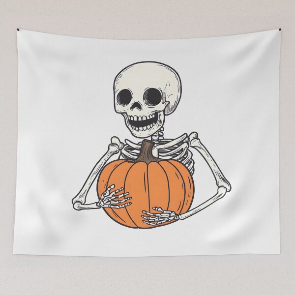 Item preview, Skeleton Hugging Halloween Pumpkin Illustration designed and sold by CharmingQuill.