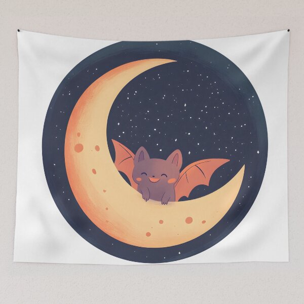 Item preview, Bat Perched on a Crescent Moon designed and sold by CharmingQuill.