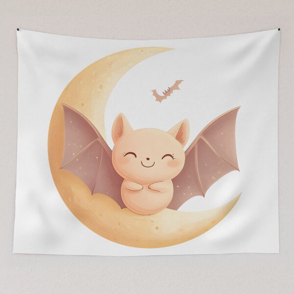 Item preview, Playful Bat on Crescent Moon Under Starry Sky designed and sold by CharmingQuill.
