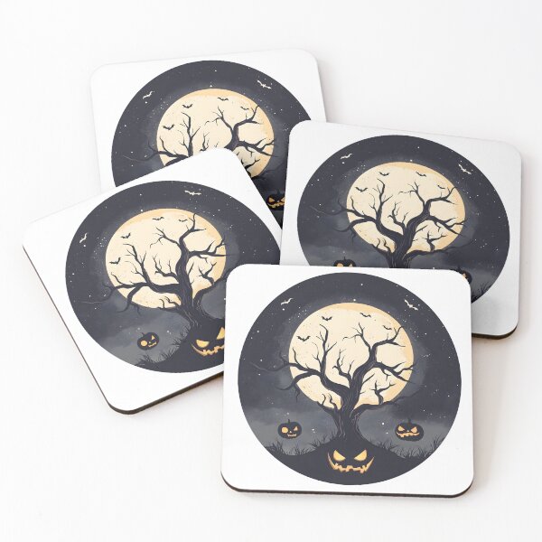 Item preview, Halloween Tree with Pumpkin Faces and Full Moon designed and sold by CharmingQuill.