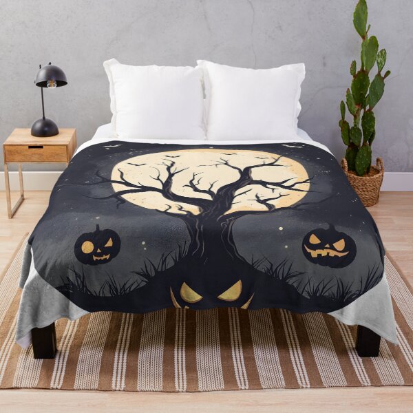 Item preview, Halloween Tree with Pumpkin Faces and Full Moon designed and sold by CharmingQuill.