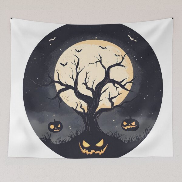 Item preview, Halloween Tree with Pumpkin Faces and Full Moon designed and sold by CharmingQuill.