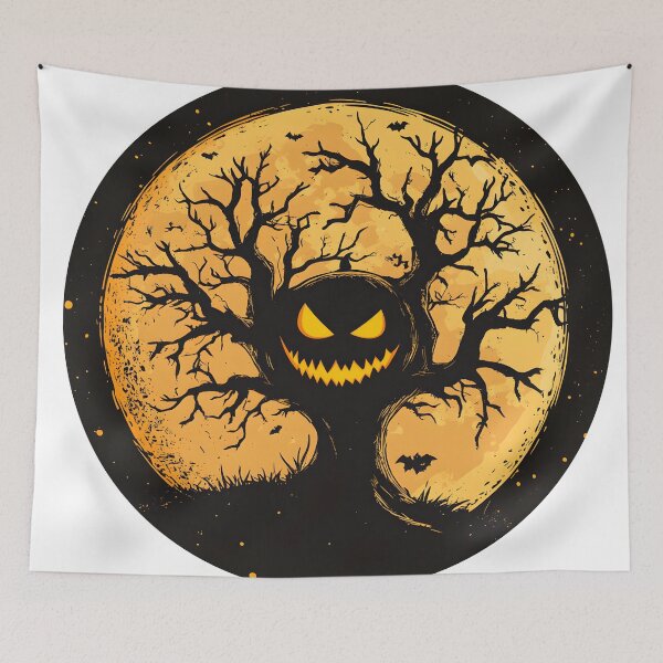 Item preview, Jack-O'-Lantern Tree Under a Glowing Full Moon designed and sold by CharmingQuill.