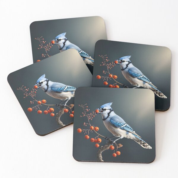 Item preview, Blue jay eating berries designed and sold by Myfeathers.