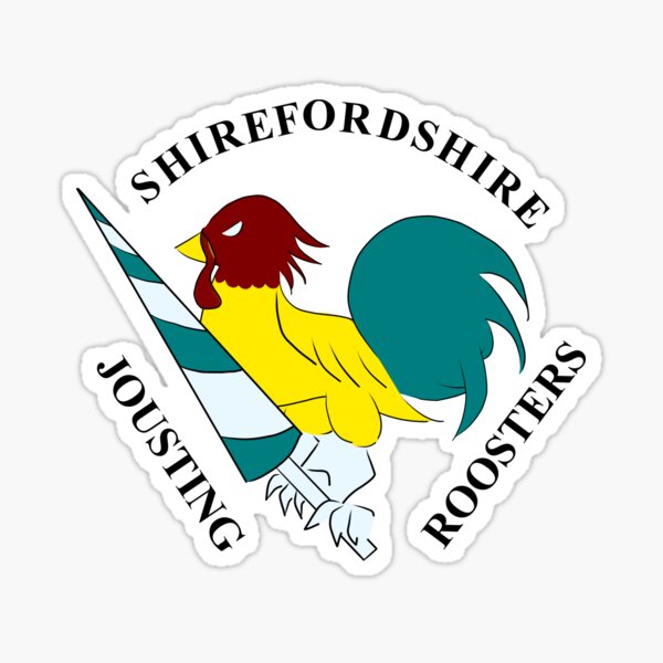 Shirefordshire Jousting Roosters (With Text) Sticker