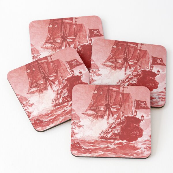 Item preview, PIRATE SHIP BATTLE IN ANTIQUE RED Nautical Collection designed and sold by BulganLumini.