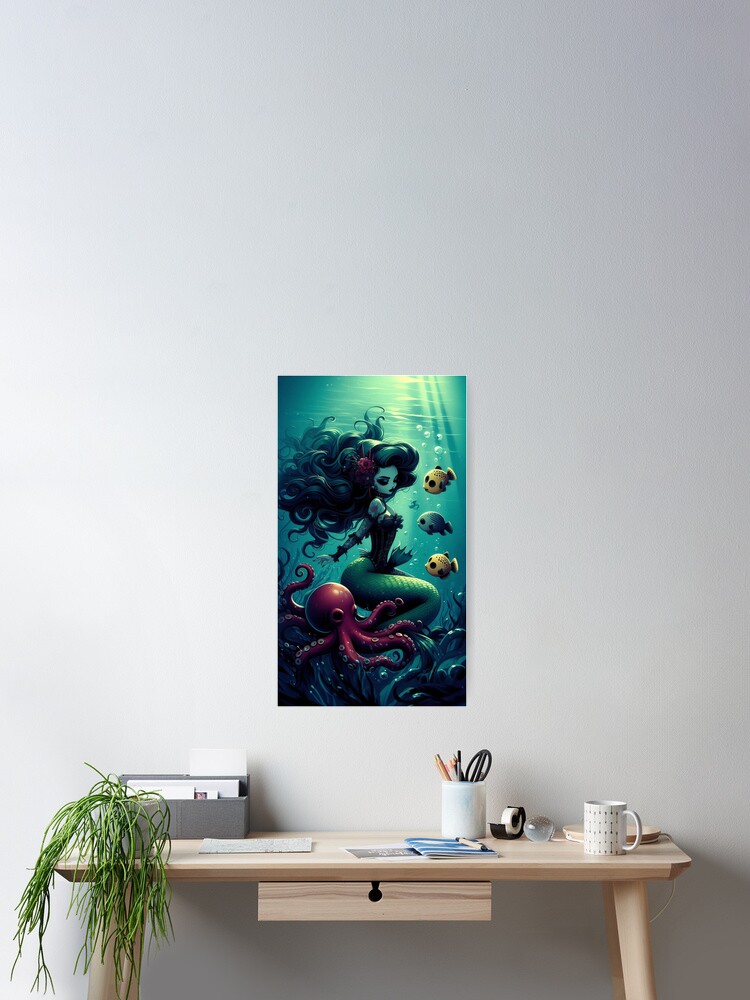 Thumbnail 2 of 3, Poster, Dark Mermaid Fish Friends designed and sold by NaughtyNiceArt.