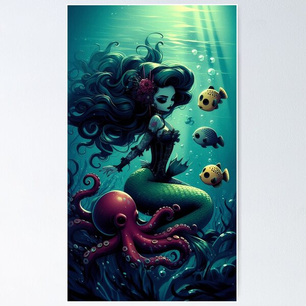 Dark Mermaid Fish Friends Poster