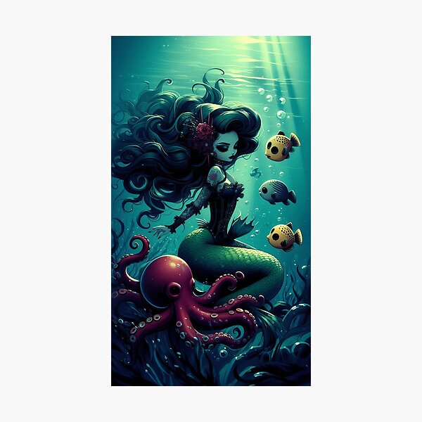 Dark Mermaid Fish Friends Photographic Print
