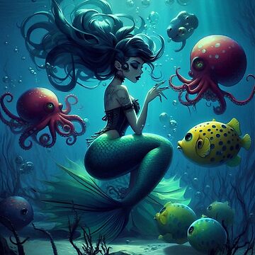 Artwork thumbnail, Lonely Mermaid with Friends by NaughtyNiceArt