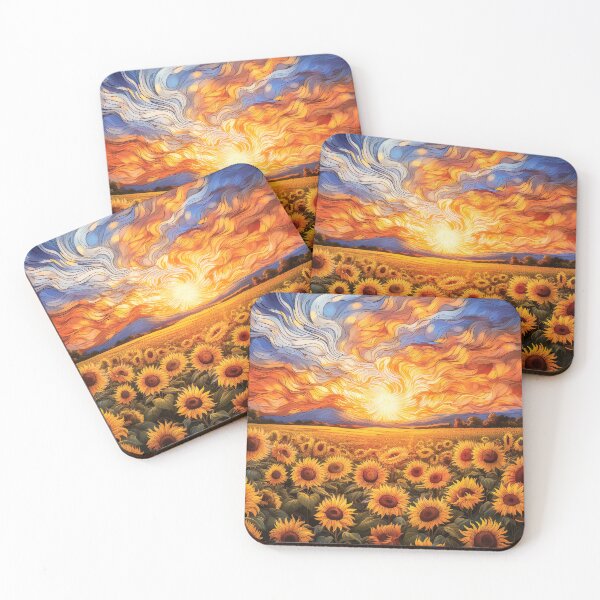 Item preview, A dense field of sunflowers, with swirling sky and intense yellows and oranges. designed and sold by HEMRO.